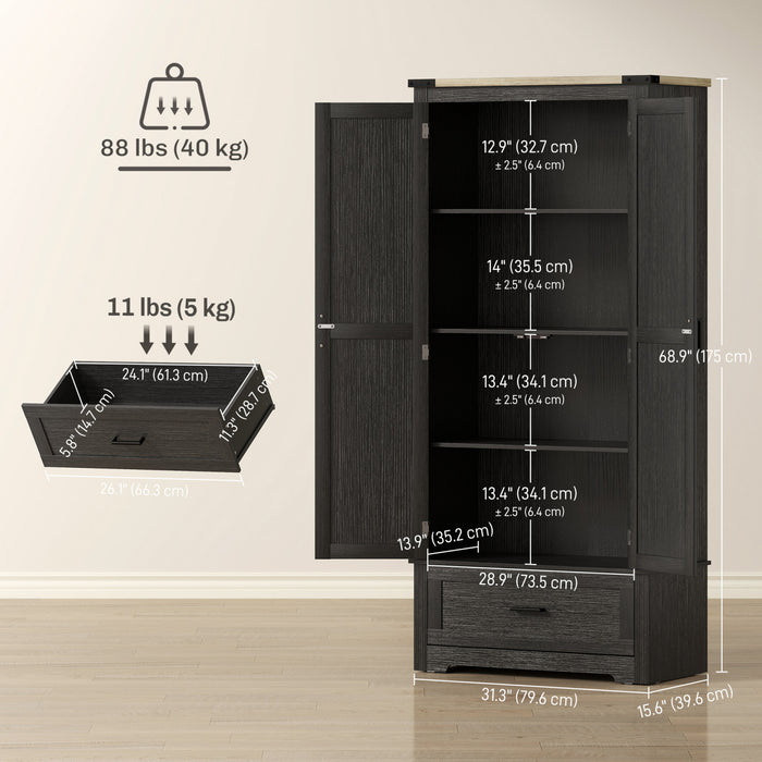HOMCOM 69\" Tall Kitchen Storage Cabinet with Adjustable Shelves