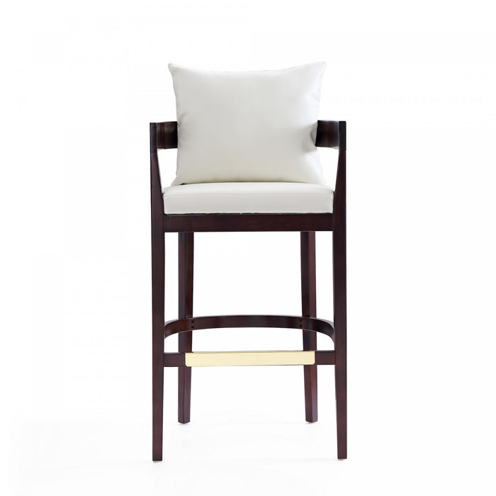 Ritz Mid-Century Modern Wood Upholstered Barstool in Ivory - Set of 2