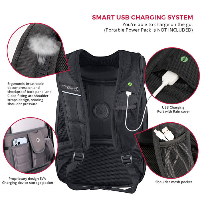 Swissdigital Terabyte Backpack – 15.6\" Laptop Bag, USB Charging, SDD Finder, RFID Protection, Large Capacity, 2-Year Warranty