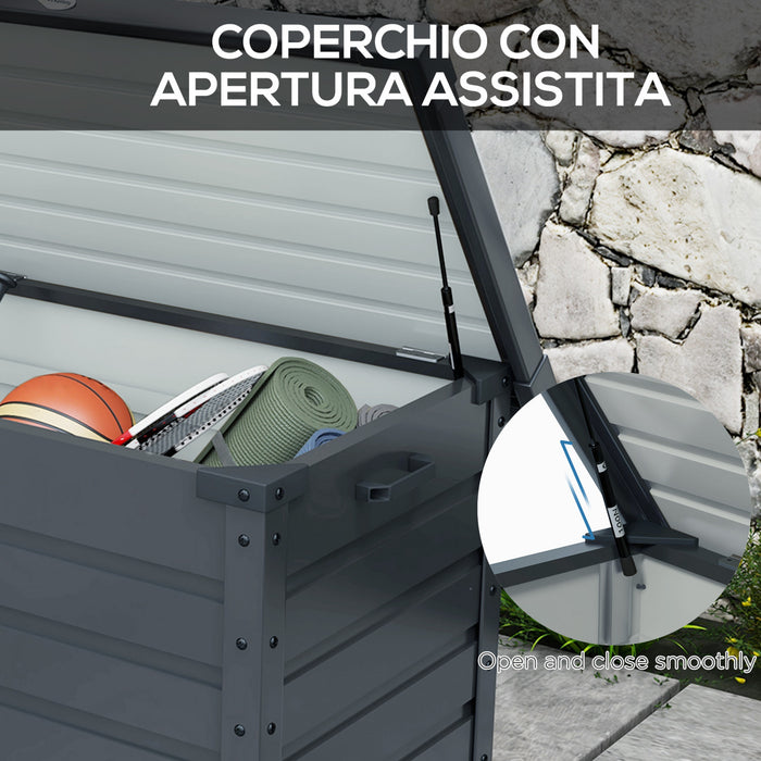 Outsunny Garden Storage Box, Deck Box with Lock for Tools, Cushions Grey