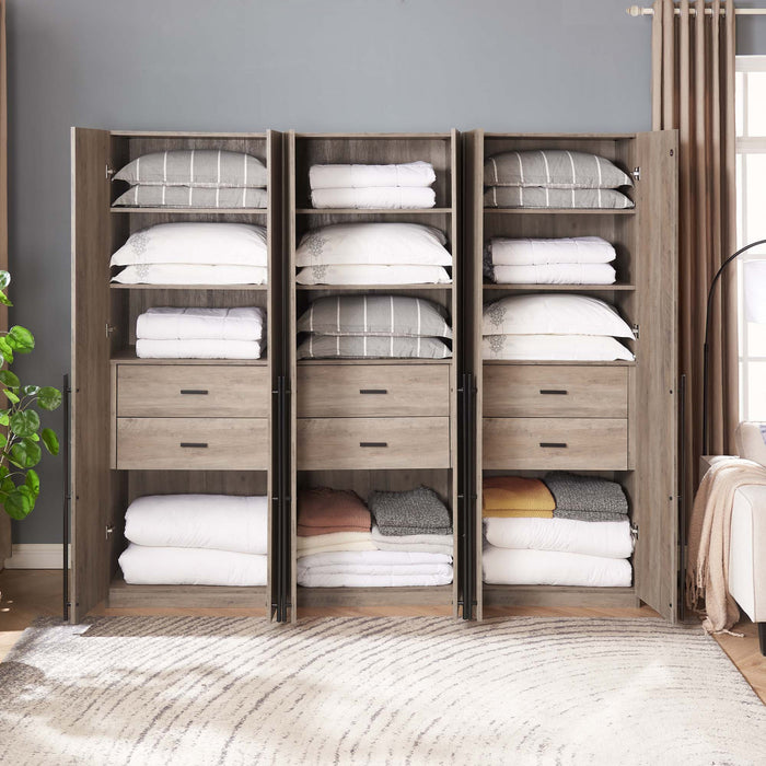 Lee Modern 32\" Wardrobe Closet in Rustic Gray - Set of 3 Armoire