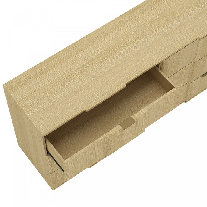 Clive Mid-Century Modern 72\" Dresser in Natural Oak and Gold (6-Drawer)