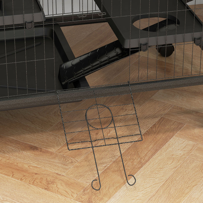 Pawhut 5-tier Rolling Small Animal Cage, Deluxe Guinea Pig Cage, Ferret Cage For Mink Chinchilla Kitten Rabbit, Small Pet Play House With Hammock Platform, Ramp, Tray, Dark Grey