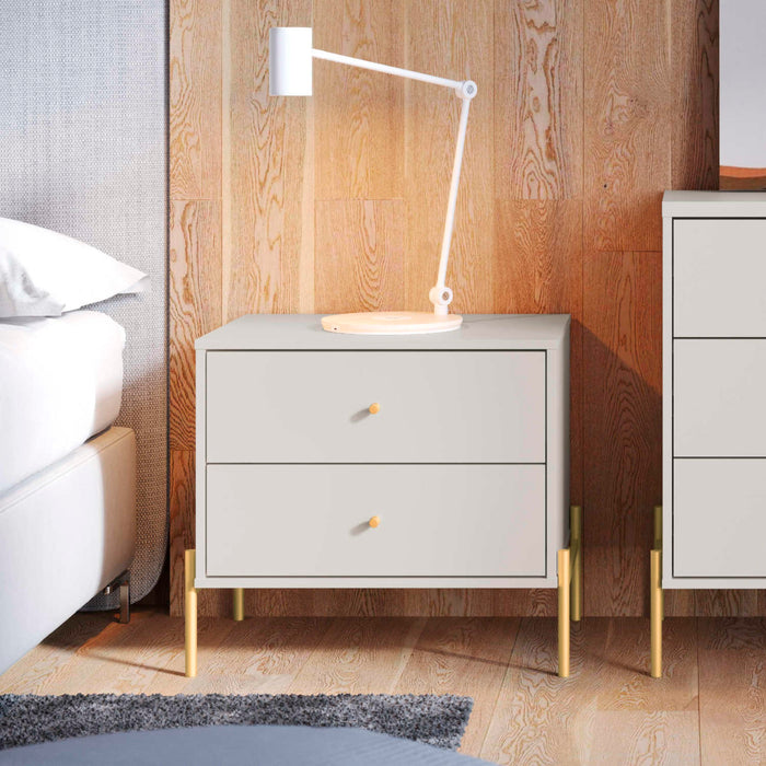Manhattan Comfort Jasper Nightstand with Steel Gold Legs - White Gloss