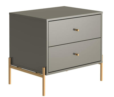 Manhattan Comfort Jasper Nightstand with Steel Gold Legs - Grey Gloss|Table de nuit Jasper de Manhattan Comfort avec pattes en acier doré - gris lustré