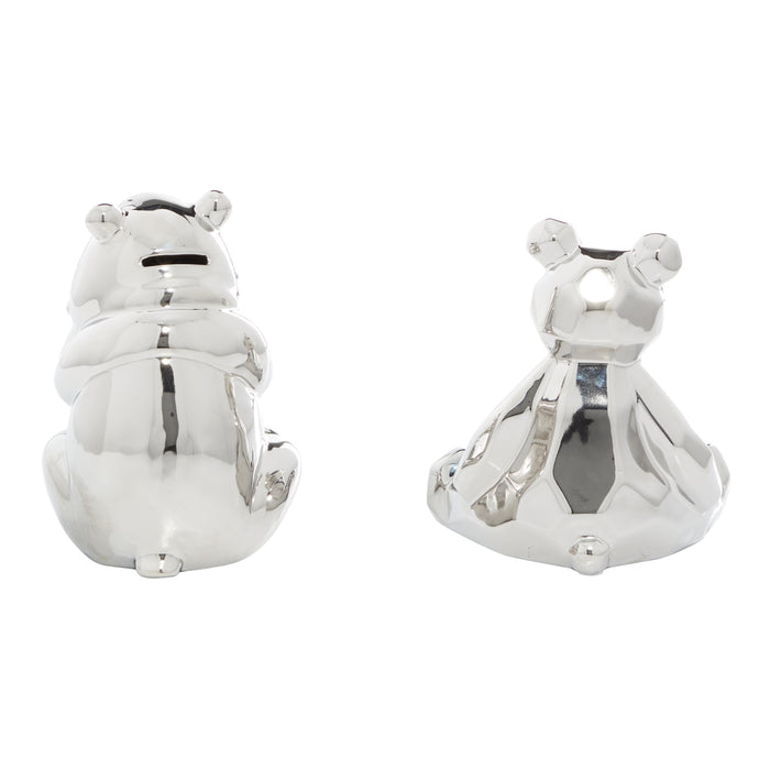 Ceramic 8\" Silver Bear Sculpture - Set of 2