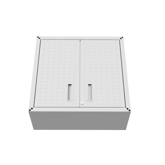 Manhattan Comfort Fortress 30\" Floating Textured Metal Garage Cabinet with Adjustable Shelves - White