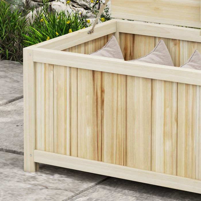 Outsunny 45 Gallon Wooden Deck Box Outdoor Storage Container, Natural