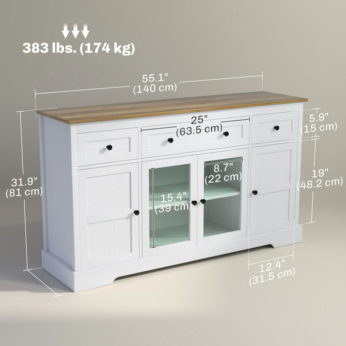HOMCOM Sideboard Buffet Cabinet, Coffee Bar Cabinet, Distressed White