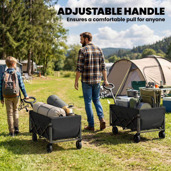 Outsunny 16 Gallon Folding Wagon Cart with Wheels, Heavy-Duty Collapsible Wagon with Drop-Down Tailgate, Adjustable Handle and Cup Holders, for Camping, Garden, Beach, Black