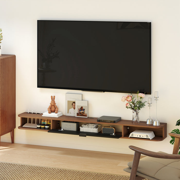 HOMCOM 71\" Floating TV Stand, Wall Mounted Media Console, Walnut