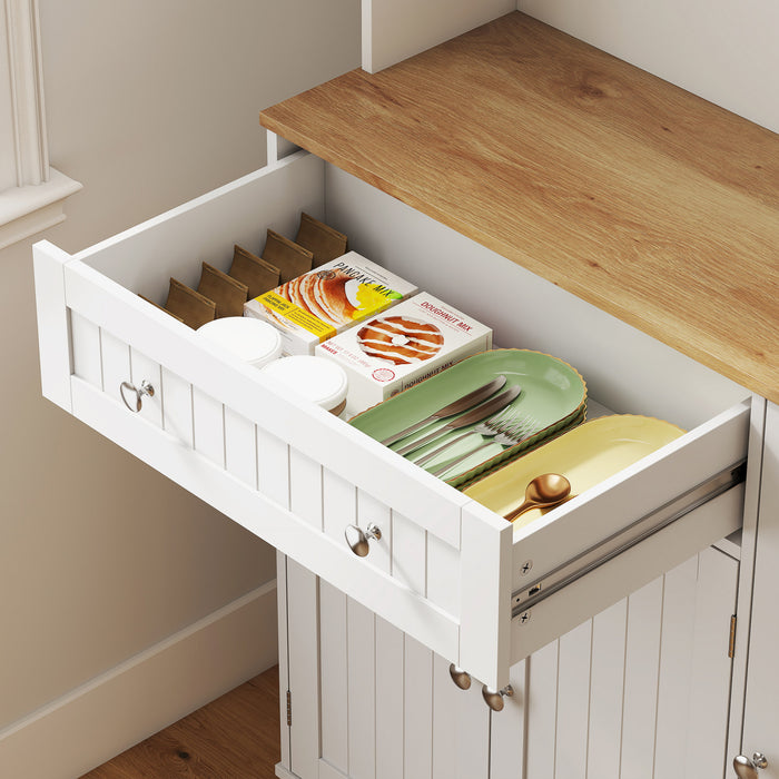 HOMCOM 68\" Pantry Cabinet, Kitchen Cupboard with Charging Station, White