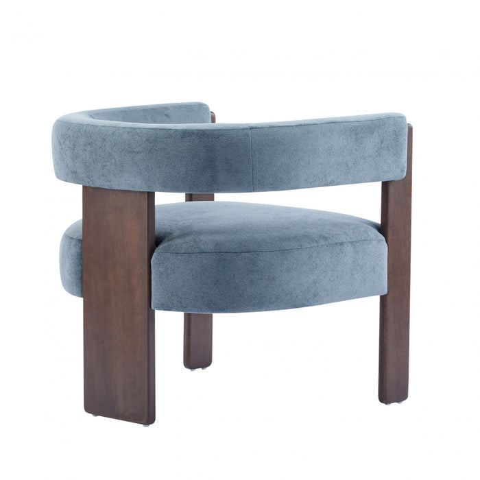 Olivia Velvet Upholstered Accent Armchair with Barrel Back Design and Rubber Wood Frame,Blue Accent Chair