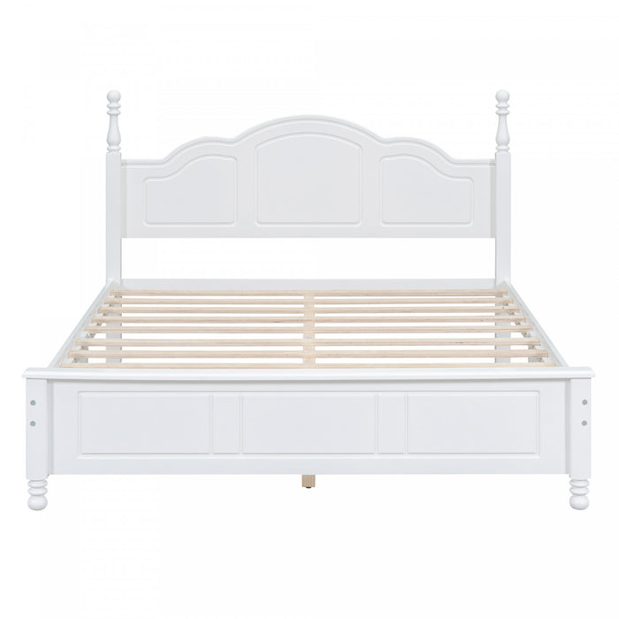 Jessie Retro Style Platform Bed with Wooden Slat Support,Queen Size, White Queen Bed