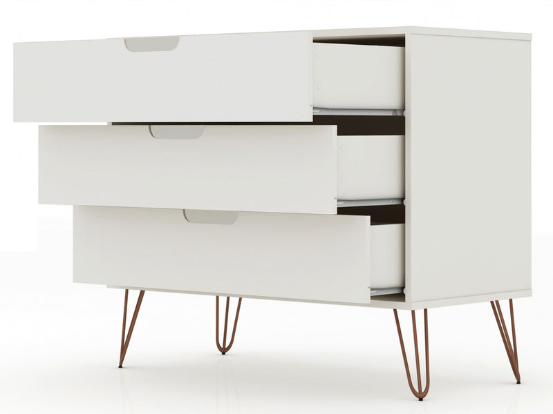 Rockefeller Mid-Century Modern 35\" Dresser in Off White (3-Drawer) - Set of 2