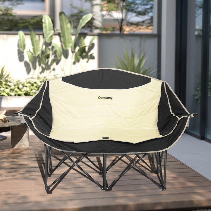 Outsunny Double Camping Chair, Padded Camp Chair W/ Cup Holders, Khaki