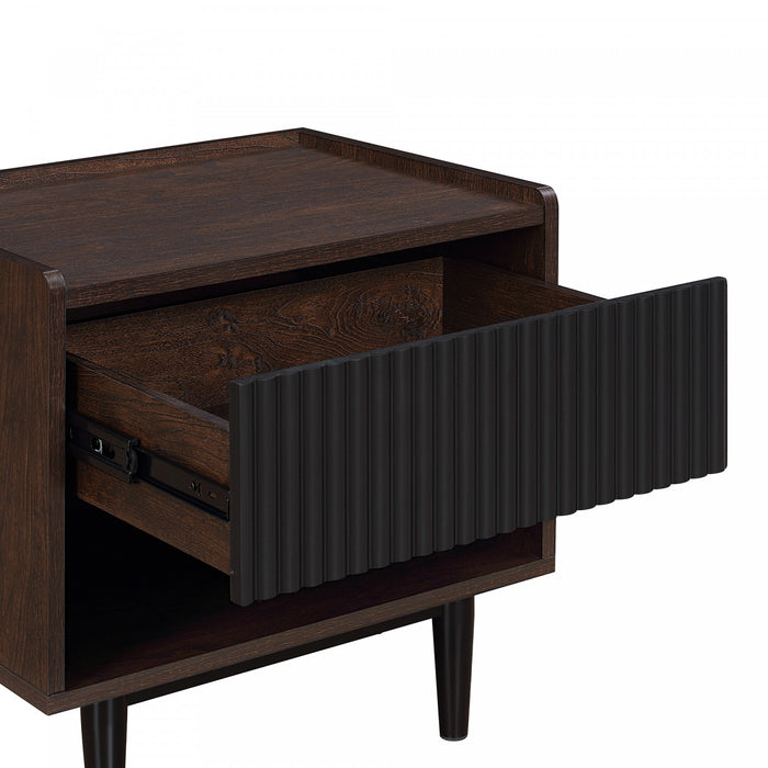 Duane Mid-Century Modern 20\" Fluted Nightstand in Black (1-Drawer) - Set of 2