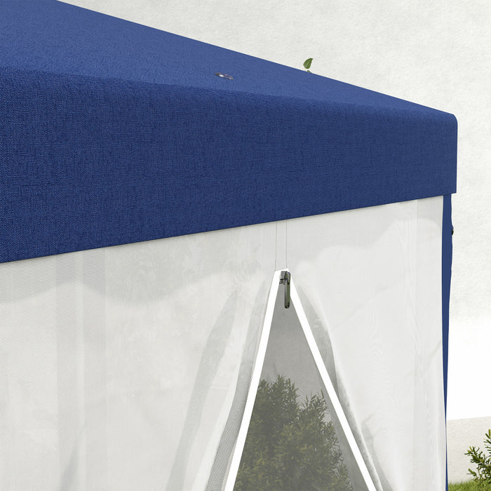 Outsunny Hexagon Party Tent, Patio Gazebo With Netting Mesh, Blue
