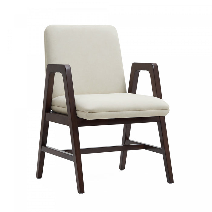 Stella Modern Velvet Wood Armchair in Cream - Set of 2