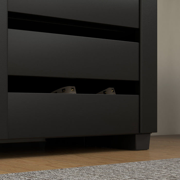 HOMCOM Slim Shoe Cabinet with 2 Slatted Doors for 15 Pairs of Shoes Black