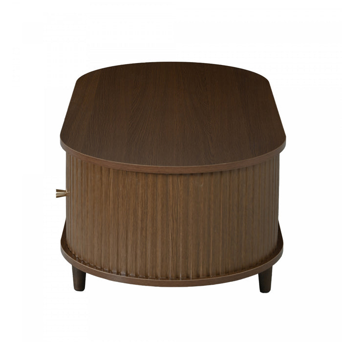 Grain 39.3 Inch Walnut Coffee Table with Roll-Up Door and Acrylic Drawer, Walnut