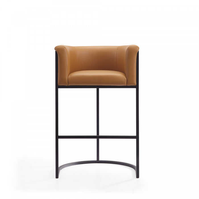 Cosmopolitan Mid-Century Modern Metal Upholstered Barstool in Camel - Set of 3 Bar Stool