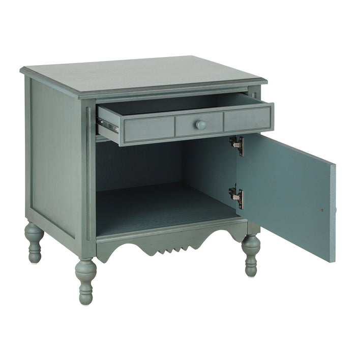 Amelia Vintage 24\" Nightstand with Carved Drawer and Cabinet,Blue