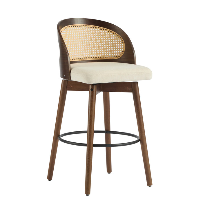 Calvin Indoor Counter Height Swivel Bar Stool Set of 4 with Ergonomic Backrest,Walnut