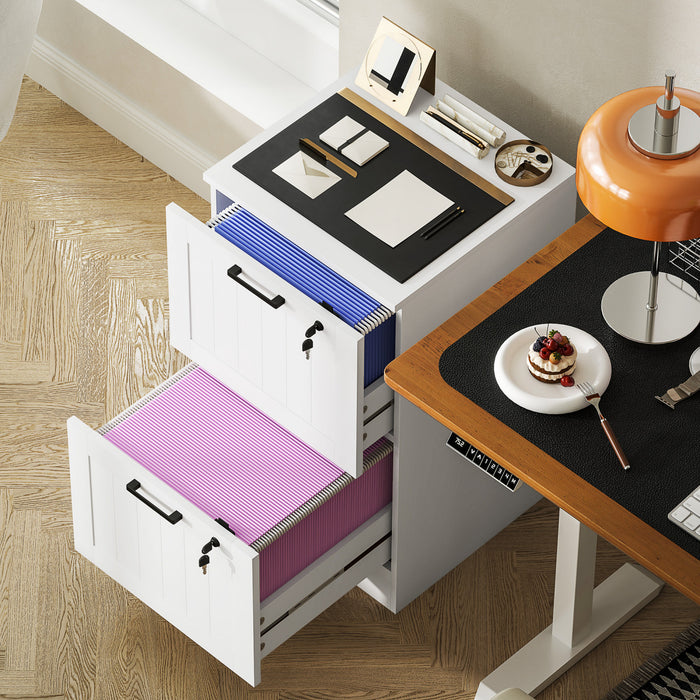 HOMCOM 2 Drawer File Cabinet with Lock Filing Cabinet for A4 Letter White