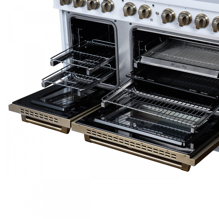 Forno Ambassador 48\" Gas Range in White, 8 Sealed Burners, 6.7 Cu.Ft. Ovens - FFSGS6299-48CPWHT