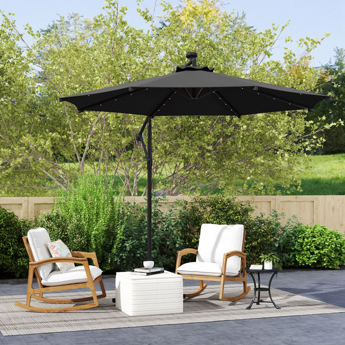 Outsunny 10ft Outdoor Cantilever Umbrella With Solar Lights Black