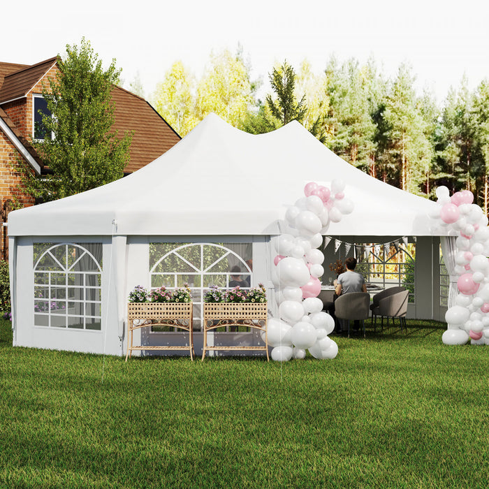 Outsunny 29.2ft High Peak Decagon Event Party Tent, Large Outdoor Canopy Tent Shelter with 10 Removable Walls, White Tents for Parties, Wedding, Events, BBQ Grill