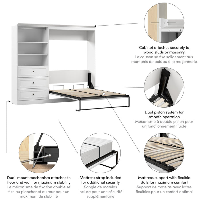 Bestar Versatile Full Murphy Bed Closet Organizer with Drawers (95 W) - White