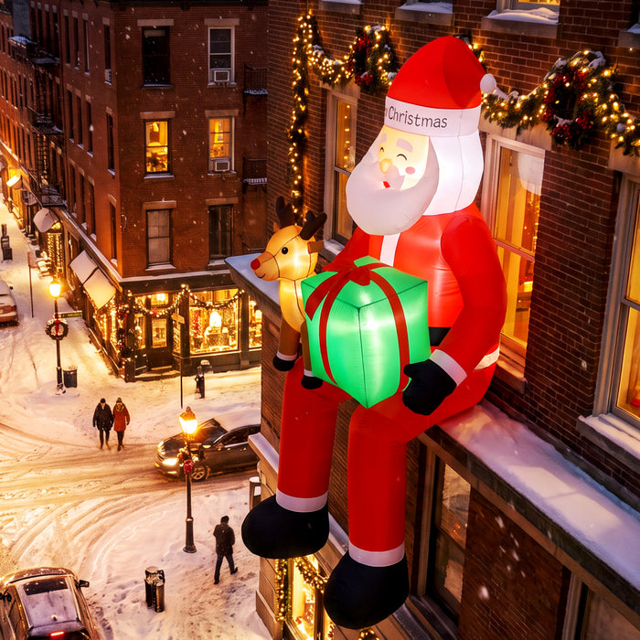 Outsunny Giant Christmas Inflatable Hanging Santa Claus Sitting w/ Reindeer