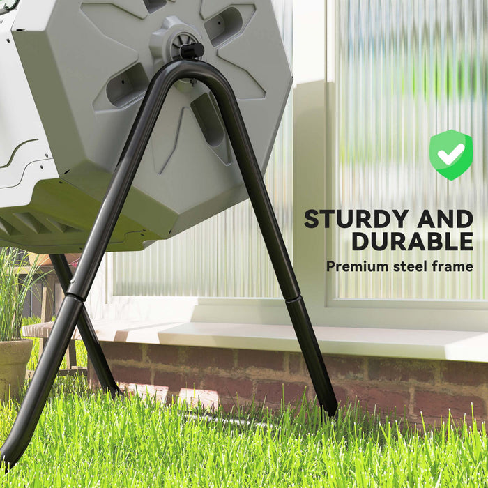 Outsunny 43 Gallon (160L) Tumbling Compost Bin Outdoor Dual Chamber 360° Rotating Composter with Sliding Doors, Solid Steel Frame and Gloves, Dark Green