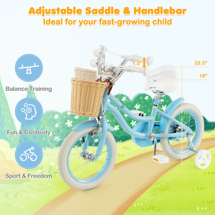Prorider 14\" Kid's Bike With Training Wheels Adjustable Handlebar Seat Handbrake Blue