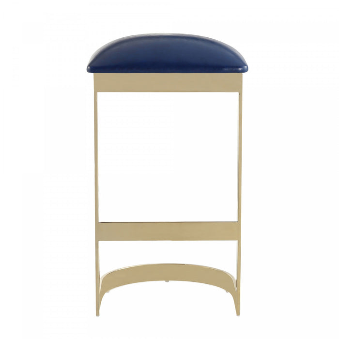 Aura Modern Metal Upholstered Barstool in Blue - Set of 2 Bar Stool