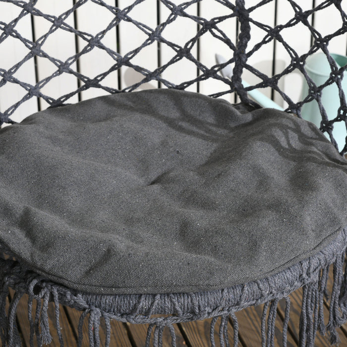 Outsunny Hanging Hammock Chair, Cotton Rope Porch Hammock Swing With Metal Frame And Cushion, Large Macrame Seat For Patio, Garden, Bedroom, Living Room, Dark Grey