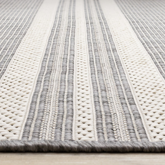Jackson Cream Taupe Banded Stripes Rug, 6'7\" x 9'6\" Outdoor Area Rug