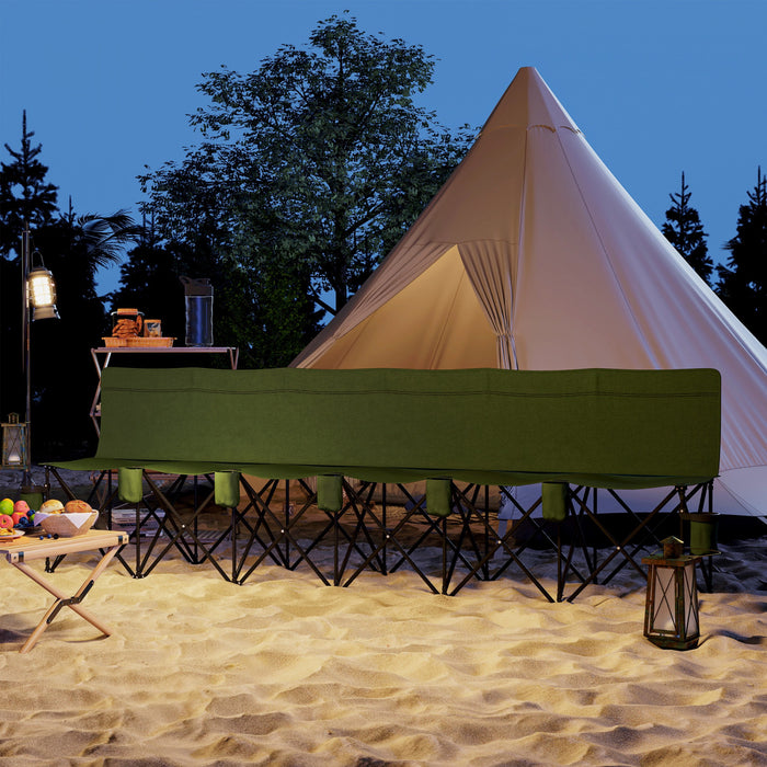 Outsunny 6 Seat Folding Camping Chair W/ Cup Holder For Camping, Dark Green