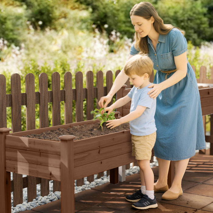 Outsunny 2 Tier Raised Garden Bed, Wooden Elevated Planter Box, Carbonised
