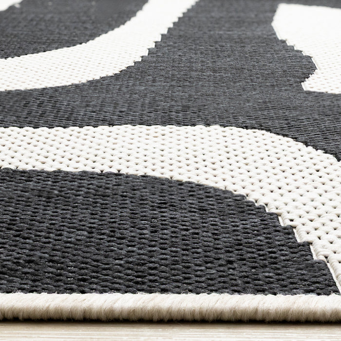 Jackson Black White Abstract Lines Outdoor Rug, 6'7\" x 9'6\" Outdoor Area Rug
