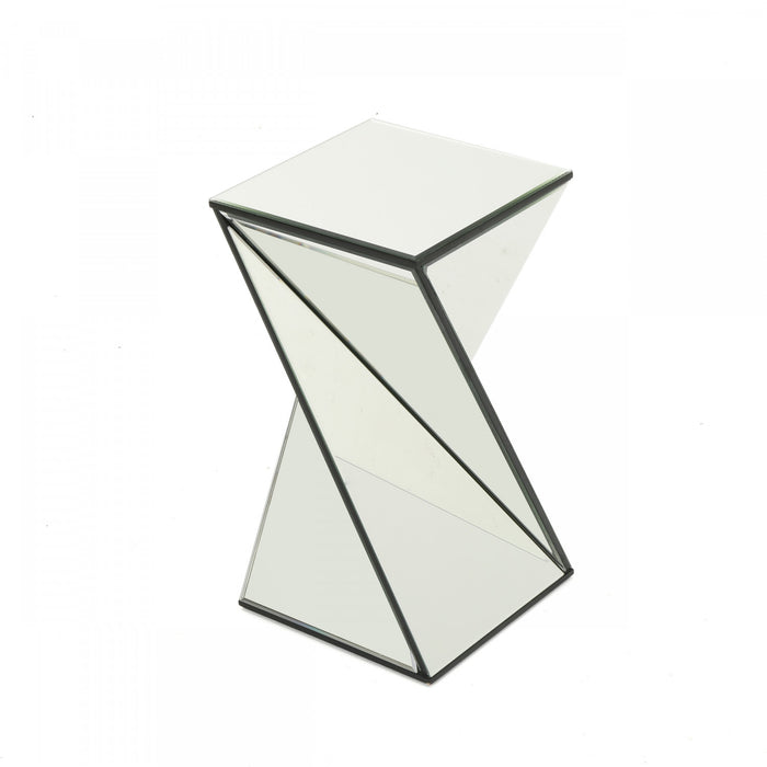 Molly Light-reflecting Design Geometric Mirrored Accent Side Table With Glass And Engineered Wood, Silver