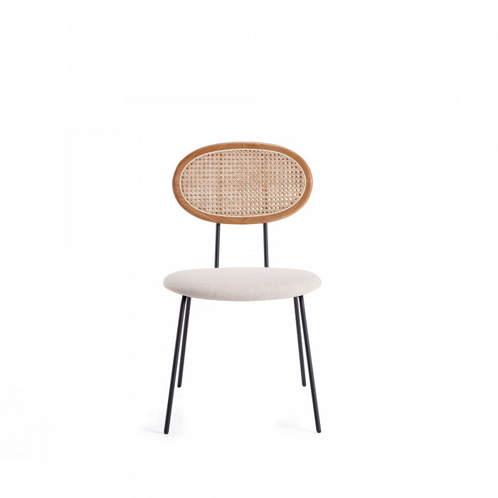 Jardin Industry Chic Cane Back Upholstered Dining Chair in Oatmeal and Natural - Set of 4