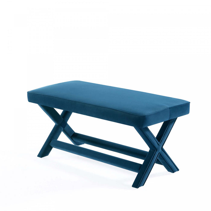 Abigail Mid-Century Modern Upholstered Velvet Accent Bench in Blue