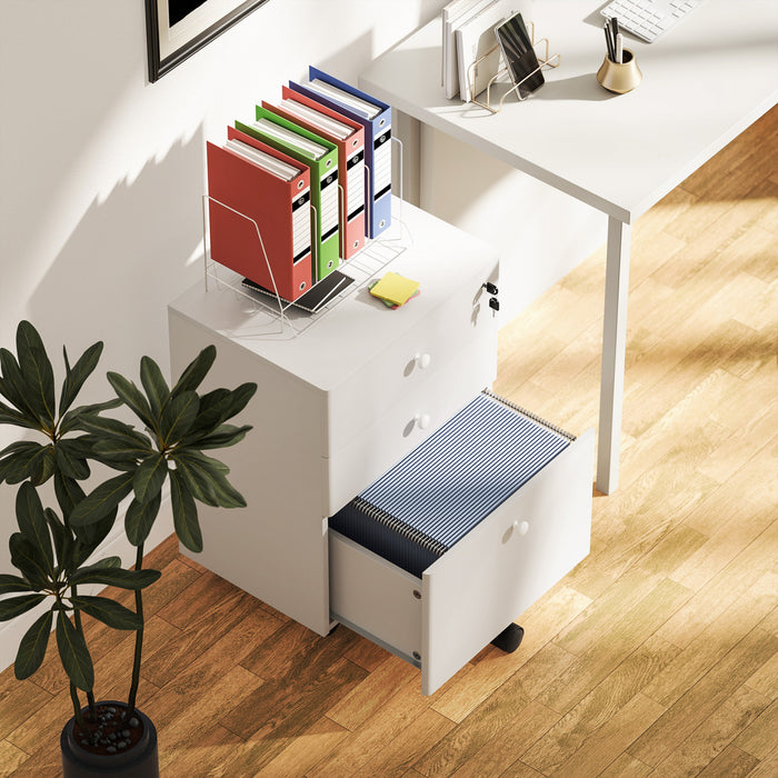 HOMCOM 3-Drawer Filing Cabinet with Lock, Mobile File Cabinet, White