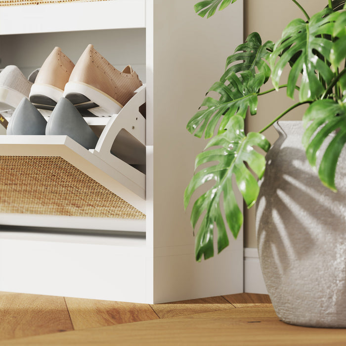 HOMCOM Rattan Shoe Storage Cabinet Organizer with 3 Flip Drawers