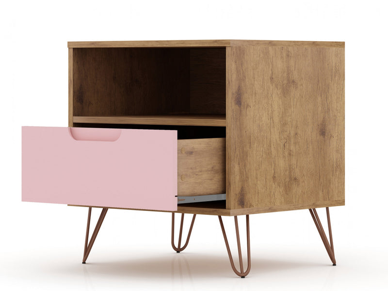 Rockefeller Mid-Century Modern 20\" Nightstand in Pink (1-Drawer) - Set of 2