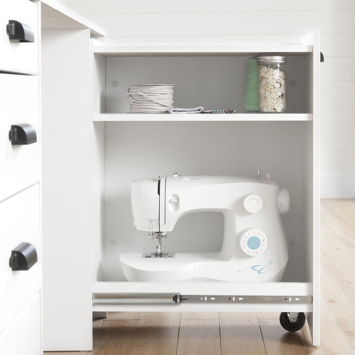 Artwork Sewing Craft Table And Storage - Pure White