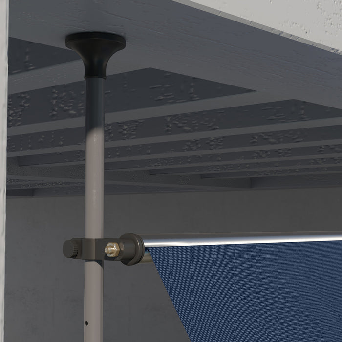 Outsunny 11.5' X 4' Manual Retractable Awning, Non-screw Freestanding Patio Sun Shade Shelter With Support Stand And Uv-resistant Fabric For Window, Door Porch, Deck, Blue